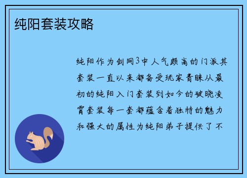 纯阳套装攻略